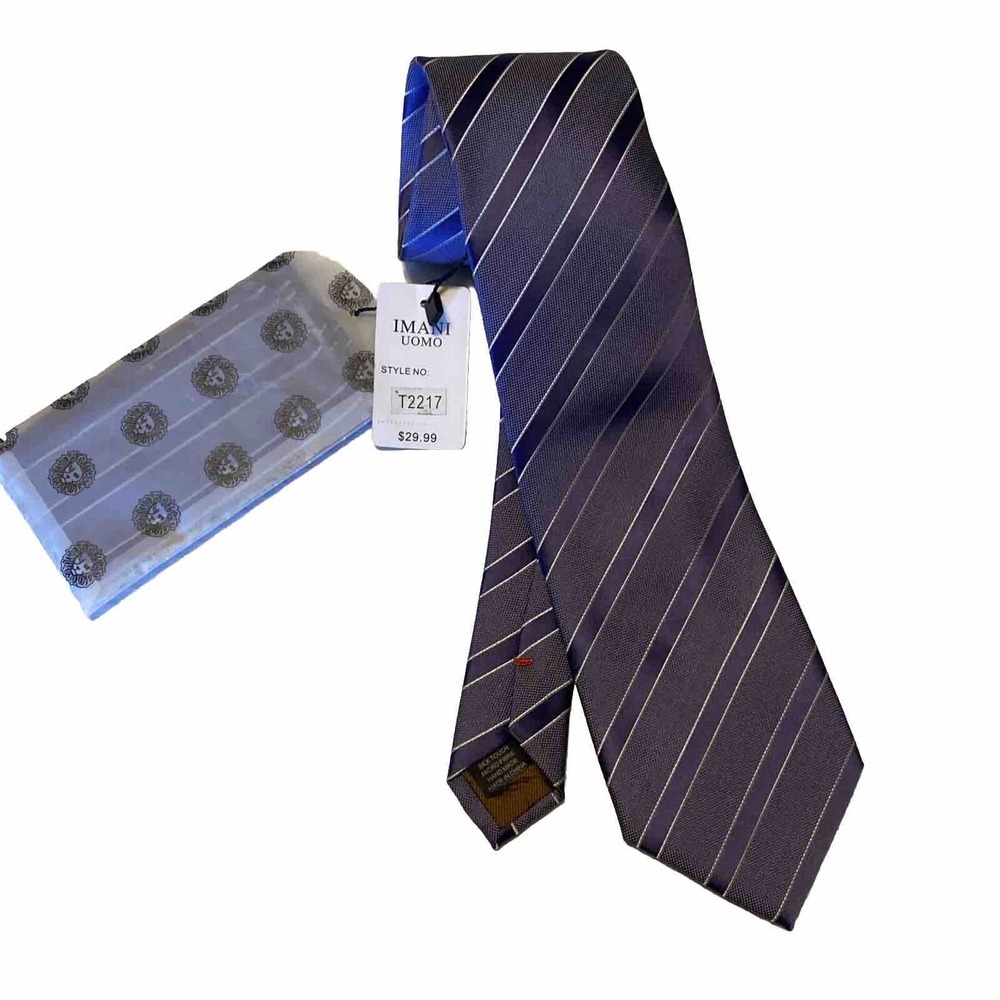 NWT IMANI UOMO PURPLE SILK TOUCH NECK TIE / HANKY NEW